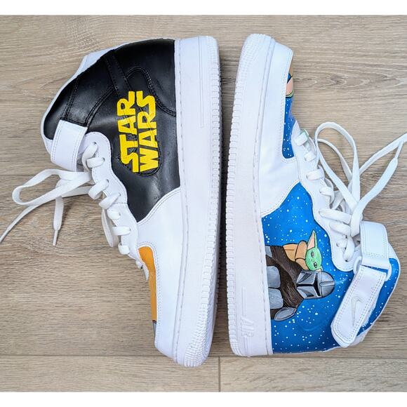 Nike Air Force 1 Mens High Top Sneakers 13 Star Wars Mandalorian Custom Painted - Picture 4 of 12